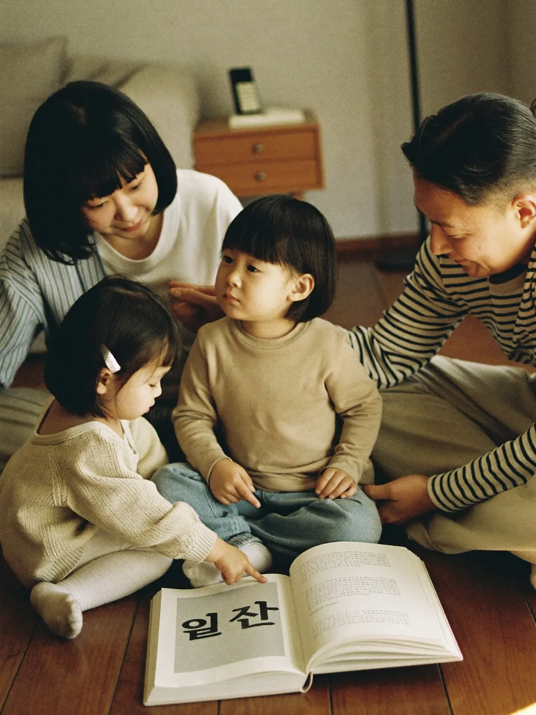 PDF 가족 도감을 함께 펼쳐 보는 네 식구 — 점점은 가족 최대 8명의 성향과 관계를 한 권으로 정리해 드려요